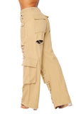 Distressed Wide Leg Cargo Pocket Pants