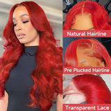 Red Lace Front Wigs Human Hair Pre Plucked 13X4 Body Wave Colored Red Human Hair Wig Hd Lace Frontal Wigs Human Hair 180% Density Glueless Wigs Human Hair 22 Inch