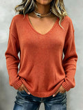 Women's Relaxed V-Neck Drop-Shoulder Pullover Sweater