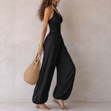 Sleeveless Halter Neck Backless High Waist Jumpsuit for Women – Wide Leg Casual