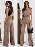 Satin Cowl Neck Top and Pants Set