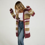 Women's Color-Block Striped Knit Cardigan Coat