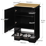 Feeding Station with Storage Cabinet and Stainless Steel Bowls - Black
