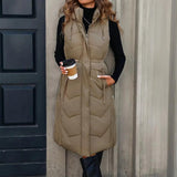 Women's Sleeveless Mid-length Hooded Vest Jacket Coat