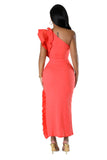 2 PC Ribbed One Shoulder Ruffle Bodysuit & Matching Skirt