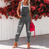 Women's Cropped Ripped Denim Overalls – Streetwear Strap Bib Jeans