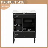 24" Modern Bathroom Vanity with Ceramic Sink, Soft-Close Door, 3 Drawers