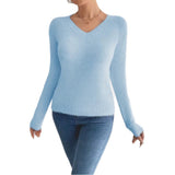 V-neck Solid-color Knitted Warm Plush Sweater