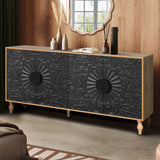Black Carved Door TV Stand with Adjustable Shelves - Black & Natural