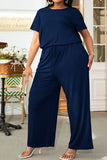 Drawstring Waist Short Sleeve Jumpsuit - Navy