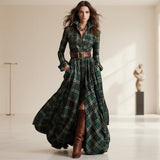 Women's Plus Size Plaid Print Long Sleeve Shirt Dress with Pockets
