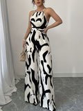 Abstract Print Sleeveless Wide Leg Jumpsuit