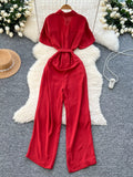 Button Front Wide Leg Jumpsuit