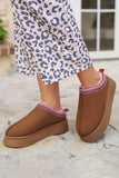 Chestnut Contrast Print Suede Plush Lined Snow Boots