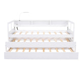 Daybed With 2 Trundles, 3 Storage Cubbies, Built In USB Charging Light