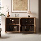60" Wood Accent Cabinet with 4 Doors - Antique Brown and White