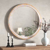 30" Round Solid Wood Farmhouse Wall Mirror,Rustic Boho Circle Decorative Mirrors for Bathroom,Shabby Chic Wall Mounted Mirror for Bathroom Vanity Living Room Entryway