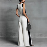 Women's Sleeveless V-Neck Contrast Color Wide-Leg Jumpsuit