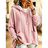Anuo Self-developed European & American Autumn Winter Women's Waffle Loose Long Sleeve Hoodie Casual Sweatshirt