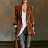 Suede Color-Block Blazer with Contrast Trim
