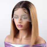 180% Density Honey Blonde Bob Wig | Straight T-Part Lace Front Brazilian Human Hair