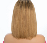180% Density Honey Blonde Bob Wig | Straight T-Part Lace Front Brazilian Human Hair