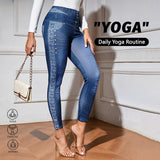 Denim-Look High-Waist Butt-Lifting Yoga Pants – Slimming Elastic Fitness Leggings