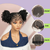 6" Short Afro Curly Wig | Twin Buns | 360 Lace | Cornrows | For Black Women