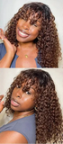 Highlight Honey Blonde Jerry Curly Pixie Bob Wig with Bangs | Full Machine Made Human Hair