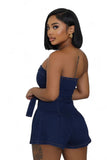Dark Denim Strapless Romper with Belt