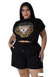 Curvy Two Piece Glitter Tiger Biker Short Set