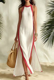 Striped Sleeveless Split Maxi Dress – Vacation & Casual Linen Dress