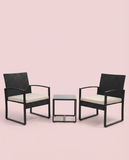 3-Piece Outdoor Patio Furniture Set – Wicker Chairs + Bar Table with Cushions