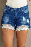 Lace Distressed Jean Shorts