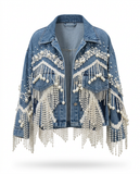 Wild Heart Pearl Tassel Denim Jacket