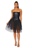 Vegan Leather Zipper Tulle Tube Dress