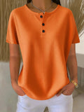 Women's Round Neck Solid Color Pullover Loose Top | Long & Short Sleeve