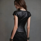 Women's Faux Leather Boned Corset Top