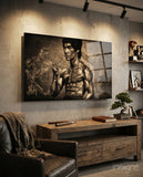 Sepia Kanji Martial Arts Master Glass Wall Art