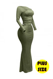 Plus Size Women’s One Side Off Shoulder Top & Skirt Set, Green