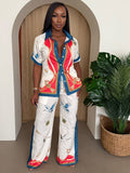 Crane & Nautical Print Shirt Pant Set Ivory Multi