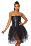 Vegan Leather Zipper Tulle Tube Dress
