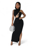 Ribbed Cut Out Slit Midi Dress