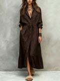 Women's Drawstring Waist Shirt Dress – Long Sleeve A-Line Midi