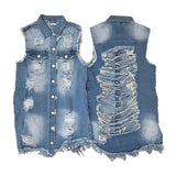 Long Distressed Denim Vest