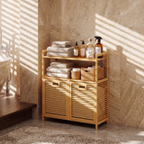 Double Tilt-Out Laundry Hamper with 2 Shelves - Natural Bamboo