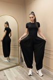 Women's Short Sleeve Fitted Tee & Wide-Leg Harem Pants Set