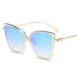 Big Cat Eye Sunglasses Women Black Mirror Sun Glasses