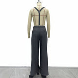 Women's High Waist Wide Leg Pants with Detachable Shoulder Straps & Pockets