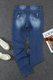 Fashion Blue Ripped Plaid Straight Legs Boyfriend Jeans